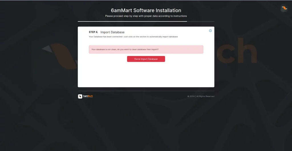 6amMart Doc Admin Installation Software Installation Force Import Database SS